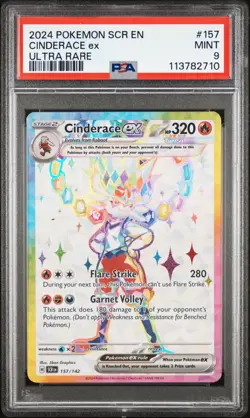 2024 Pokemon SCR EN Cinderace ex 157 Ultra Rare PSA 9 - Image 1