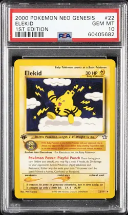 2000 POKEMON NEO GENESIS 1ST ED #22 ELEKID PSA 10 - Image 1
