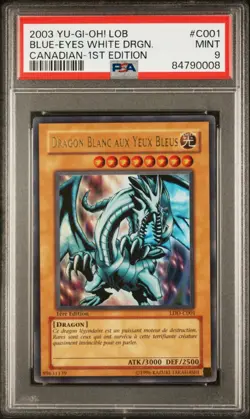 Yugioh 2003 Blue Eyes White Dragon LDD-C001 1st Edition LOB French PSA 9 MINT - Image 1