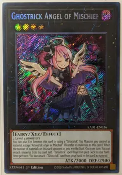 YuGiOh Ghostrick Angel of Mischief Secret Rare 1st Edition RA01-EN036 - Image 1