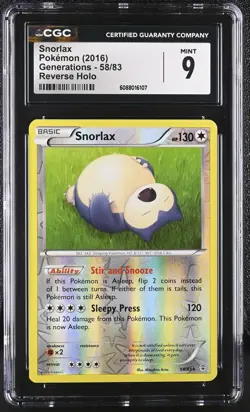 CGC 9 MINT Snorlax 2016 Generations 58/83 Reverse Holo Pokemon Card - Image 1