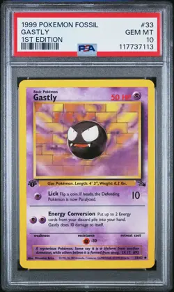 Gastly 1st Edition PSA 10 1999 Pokemon Fossil #33 - Image 1