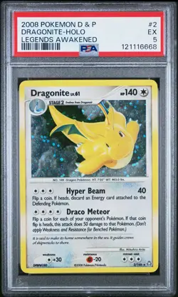 2008 POKEMON DIAMOND & PEARL LEGENDS AWAKENED #2 DRAGONITE-HOLO PSA 5 - Image 1