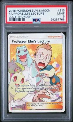 2018 POKEMON SUN & MOON LOST THUNDER #213 FULL ART/PROFESSOR ELM'S LECTURE PSA 9 - Image 1