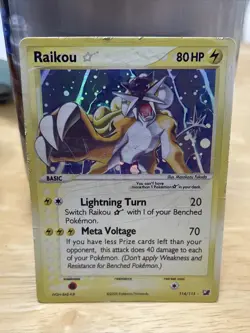 Pokemon TCG Holo Raikou- Old Card Very Damaged 2005- Read Description - Image 1