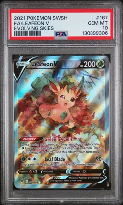 2021 POKEMON SWORD & SHIELD EVOLVING SKIES #167 FULL ART/LEAFEON V PSA 10 - Image 1