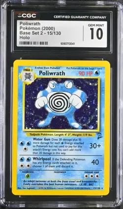 CGC 10 GEM MINT Poliwrath Base Set 2 15/130 Holo SWIRL 2000 Pokemon Card psa - Image 1