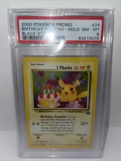 PSA 8 2000 Holo Birthday Pikachu Black Star Promo 24 WOTC Pokemon Card NM-MT - Image 1