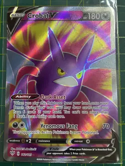 Pokemon TCG Crobat v Full Art Card Darkness Ablaze 182/189 SWSH Ultra Rare - Image 1