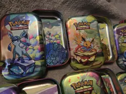 Pokemon TCG 7x EMPTY Prismatic Evolutions Mini Tins (w/ coins and art cards) - Image 3
