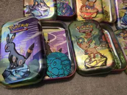 Pokemon TCG 7x EMPTY Prismatic Evolutions Mini Tins (w/ coins and art cards) - Image 4