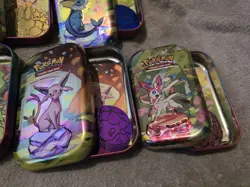 Pokemon TCG 7x EMPTY Prismatic Evolutions Mini Tins (w/ coins and art cards) - Image 5
