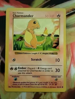 Charmander 46/102 Shadowless Base Set Pokemon Card Common LP/NM - Image 1