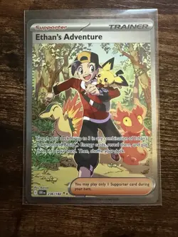 Pokemon TCG Destined Rivals Ethan's Adventure Full Art Trainer Card 236/182 - Image 1