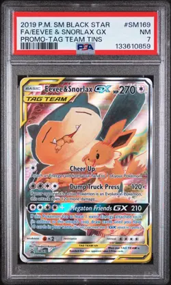 2019 Pokemon Eevee & Snorlax GX TAG TEAM #SM169 Black Star Promo Card PSA 7 - Image 1