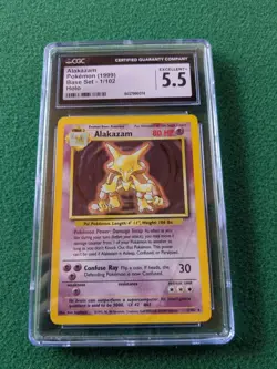 CGC 5.5 Alakazam Pokemon 1999 Base Set Unlimited 1/102 HOLO Rare Card - Image 1