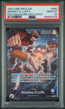 PSA 10 GEM MINT Monkey D Luffy PSA Magazine Promo Holo One Piece Card #OP05-060 - Image 1