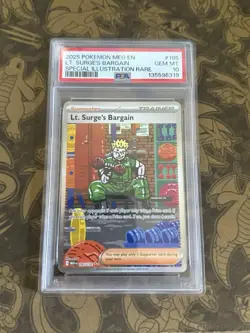 2025 POKEMON MEG EN-MEGA EVOLUTION #185 LT. SURGE'S BARGAIN PSA 10 - Image 1