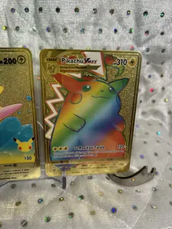 2× Metal Pokemon Cards - Pikachu VMAX & Surfing Pikachu V Gold Collectible - Image 3