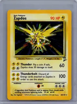 Zapdos 20/130 - Pokemon TCG Base Set 2 Holo Rare Card WOTC MP - Image 1