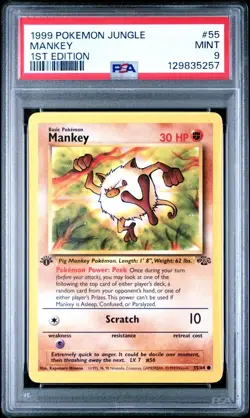 Mankey 1999 Pokemon Jungle 1st Edition 55/64 PSA MINT 9 - Image 1