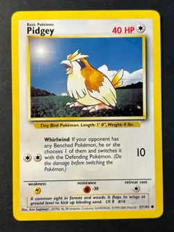 Pidgey 57/102 4th Print Base Set - Common Pokemon Card - WOTC LP + - Image 1