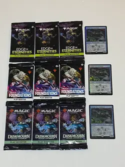 MTG 9x Play Booster Packs Duskmourn, Foundations, Edge Of Eternities Promo Cards - Image 1