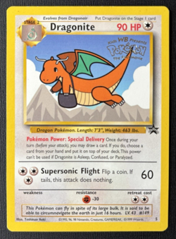Pokemon Dragonite Stamped WB First Movie WOTC Black Star Promo 5 (LP) - Image 1