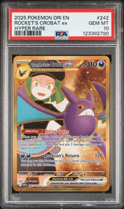 2025 Pokemon Dri EN-Destined Rivals Rocket's Crobat EX Hyper Rare PSA 10 #242 - Image 1