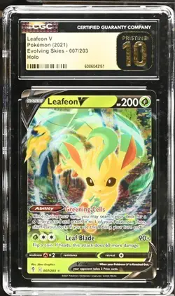 ?? CGC 10 Pristine Leafeon V 007/203 Evolving Skies Holo Pokemon Card - Image 1