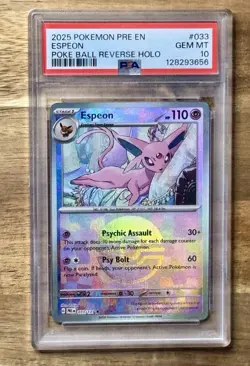 Pokemon Prismatic Evolutions Espeon 033/131 Poke Ball Reverse Holo PSA 10 - Image 1