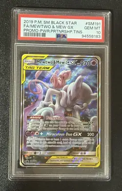 PSA 10 GEM POKEMON MEWTWO & MEW GX BLACK STAR PROMO SM191 FULL ALT ART 2019 ?? - Image 1
