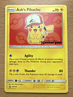 Ash's Pikachu SM109 Sun & Moon Promo Lightly Played Pokemon TCG - Image 1