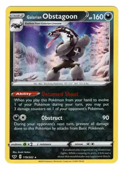 Pokemon TCG Galarian Obstagoon Sword & Shield Base Set 119/202 Holo Rare NM - Image 1