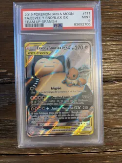 2019 Pokemon Sun And Moon Eevee Snorlax GX Team Up Spanish Full Art PSA 9 - Image 2