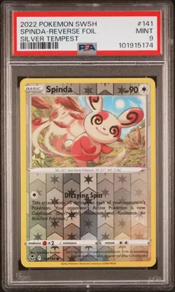 2022 POKEMON SWORD & SHIELD SILVER TEMPEST #141 SPINDA-REVERSE FOIL PSA 9 - Image 1