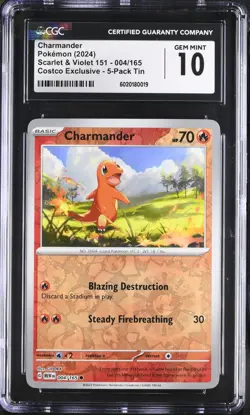 Pokemon TCG Charmander 004/165 (2024) ENG 151 Costco Reverse HOLO CGC 10 - Image 1