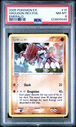 2005 POKEMON EX EMERALD #14 GROUDON-REVERSE FOIL PSA 8 - Image 1