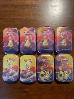 Pokemon Kanto Power Mini Tins Lot of 8 H24 & L24 Dragonite, Mewtwo, Pikachu - Image 1