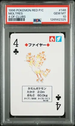 PSA 10 - Moltres 4 of Clubs Pokemon Red Poker Playing Card Vintage 1996 LOW POP - Image 1