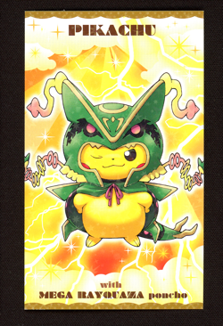 Rayquaza Poncho-Wearing Pikachu Holo Stamped Business Card Pokemon Mega Campaign - Image 1