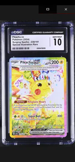 CGC 10 GEM MINT Pikachu ex 238/191 Surging Sparks SIR Holo Pokemon Card - Image 1