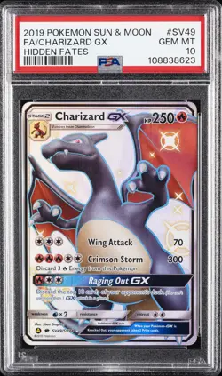2019 POKEMON SUN & MOON HIDDEN FATES #SV49 FULL ART/CHARIZARD GX PSA 10 - Image 1