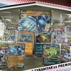 Pokemon Prismatic Evolutions LUCARIO TYRANITAR Premium Collection Box NISB - Image 2