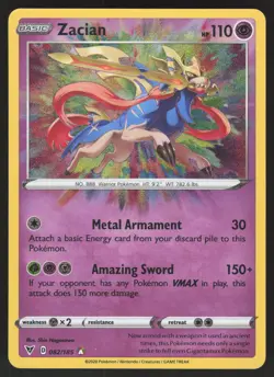 Zacian 082/185 Amazing Rare Pokemon TCG Vivid Voltage NM - Image 1