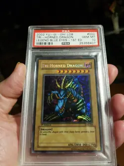 Yugioh Tri-Horned Dragon LOB-000 WAVY 1st Ed. NEW PSA 10 GEM MINT Secret Rare - Image 1