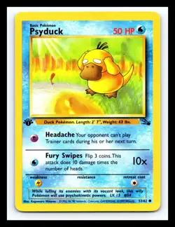 💥 Psyduck 1st Edition Stamp Fossil Rare Non Holo Pokemon 1999 Vintage # 53/62 - Image 1