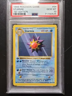 PSA 10 1st Edition Starmie 64/102 - 1999 Base Set Thick Stamp Pokemon Card WOTC - Image 1