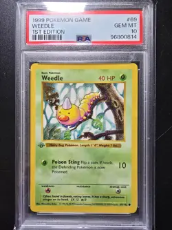 PSA 10 1st Edition Weedle 69/102 - 1999 Base Set Thick Stamp Pokemon Card WOTC - Image 1