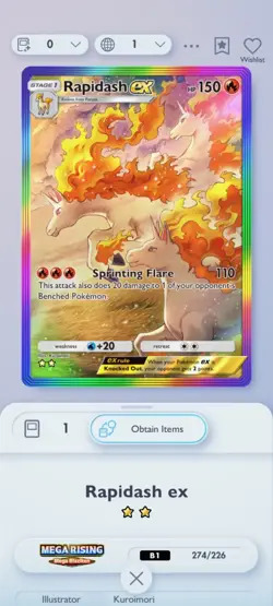 Rapidash EX rainbow, Full art, Pokemon TCG Pocket, English language - Image 1